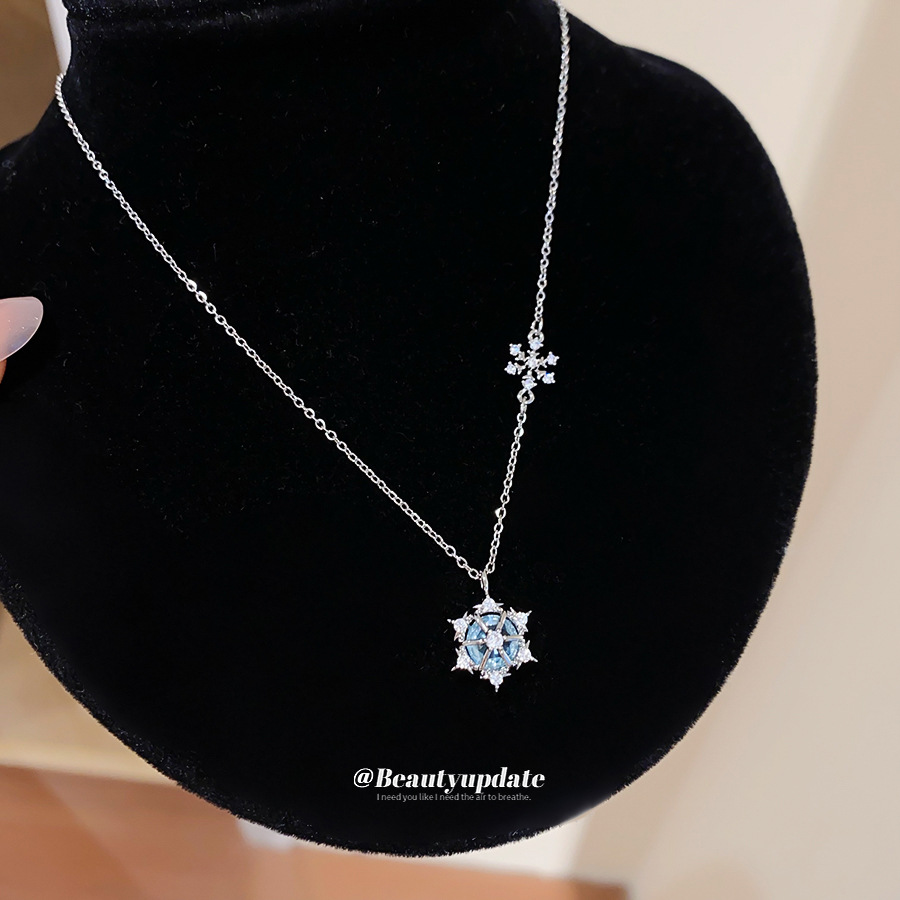 Layered Pendant Necklace Aesthetic - 반짝이는 얼음 결정 눈꽃 펜던트 목걸이,