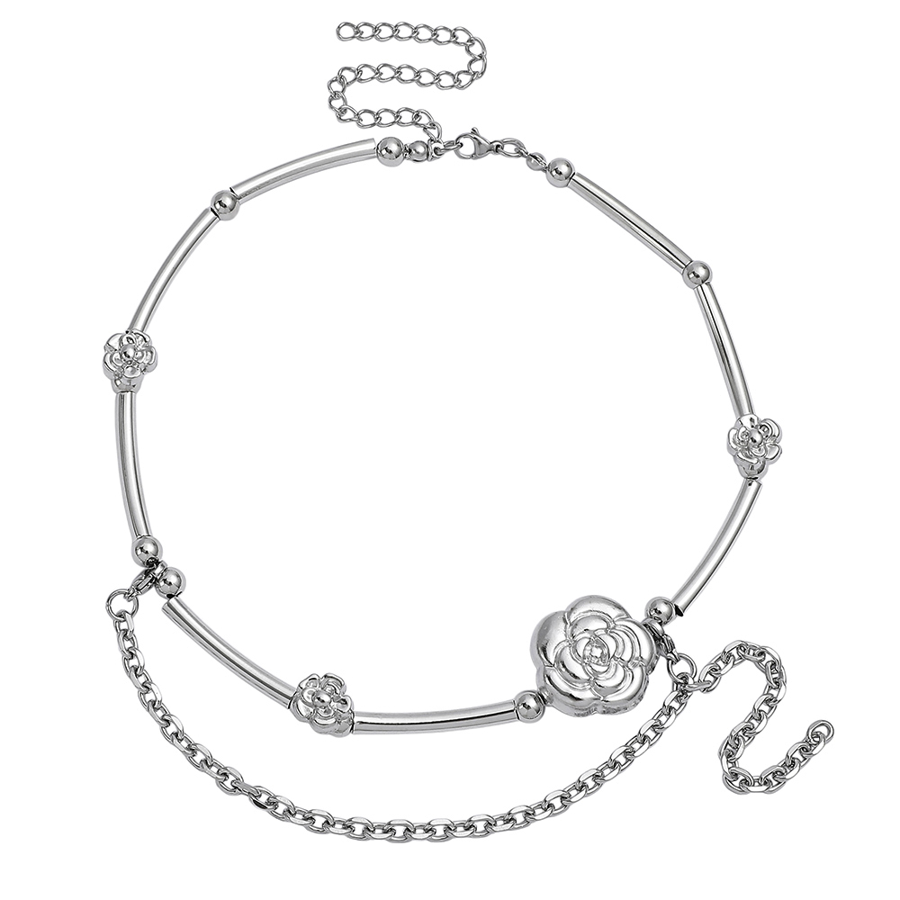 Layered Pendant Necklace Aesthetic - Y2K 스타일의 카멜리아 초커, 은색 튜브