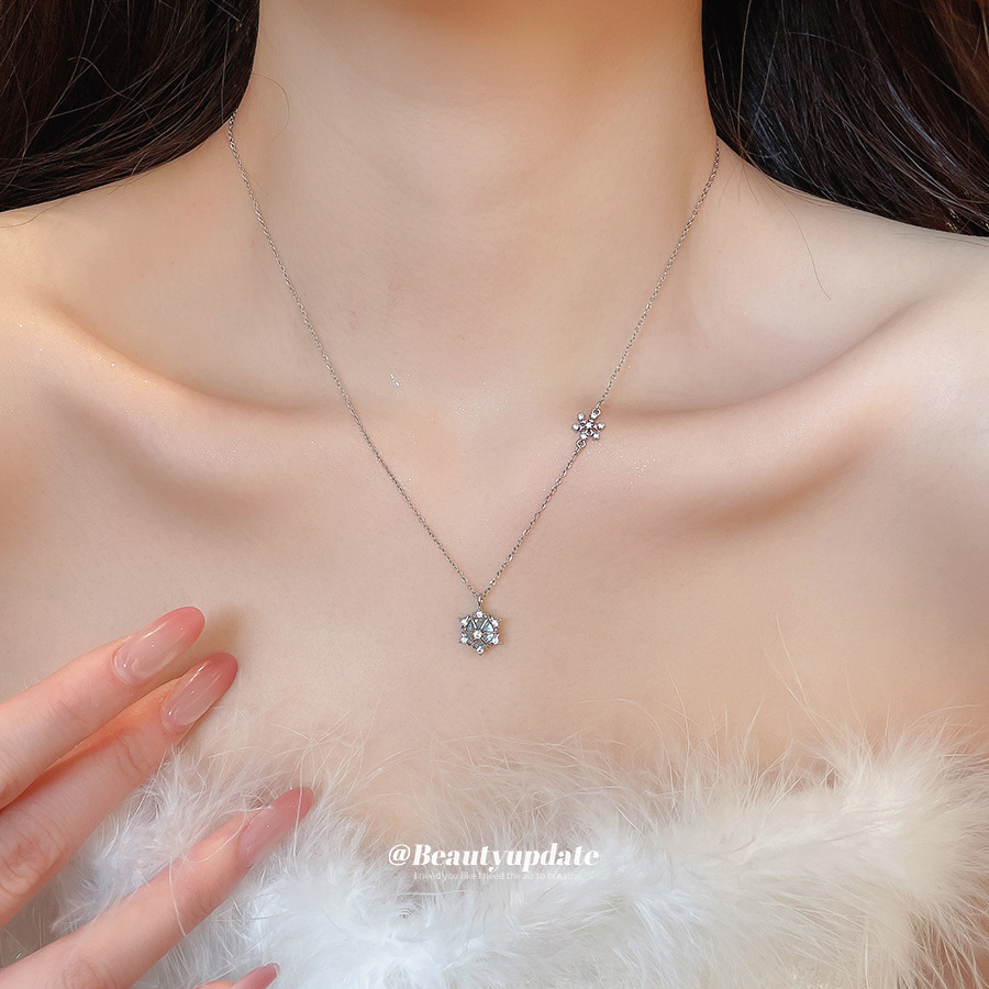 반짝이는 얼음 결정 눈꽃 펜던트 목걸이, 블루 지르콘  - Layered Pendant Necklace Aesthetic 리뷰 및 가격