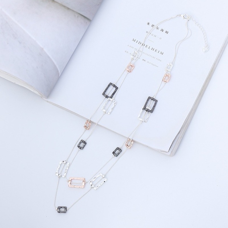레이어드된 긴 체인 목걸이, 망치로 두드려 만든 직사각 - Layered Pendant Necklace Aesthetic 리뷰 및 가격