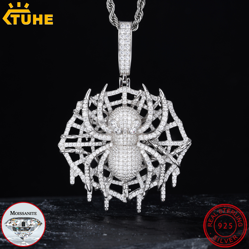 TUHE 고품질 VVS1 모이사나이트 스파이더 펜던트  - 925 Sterling Silver Chain Necklace Men 리뷰 및 가격