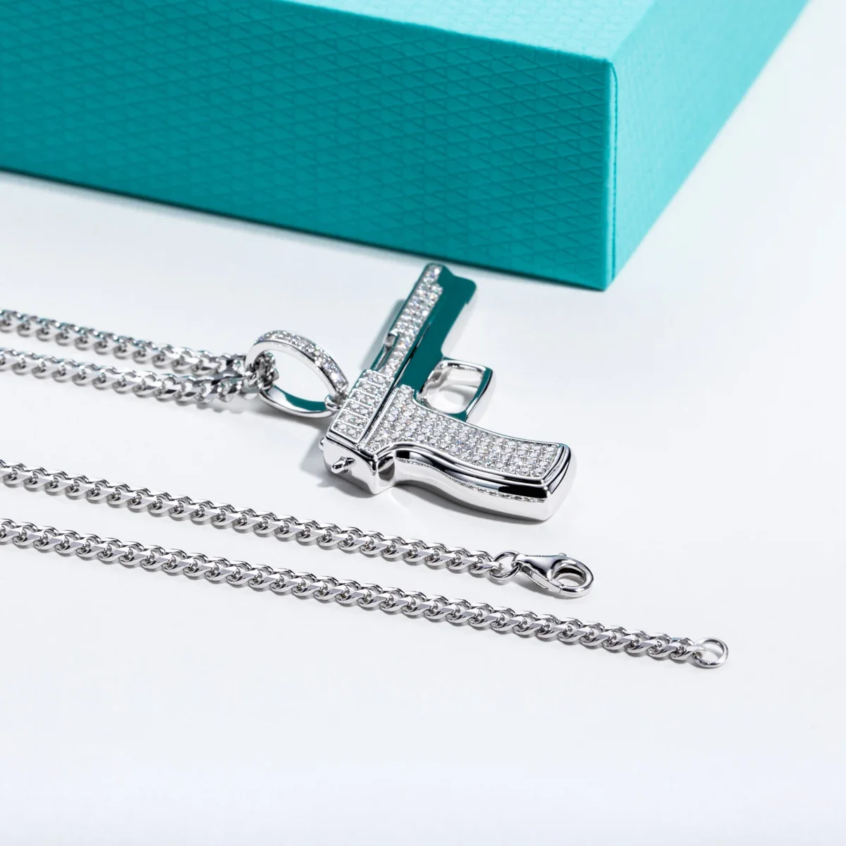 FCGJHW 모이사나이트 건 모양 펜던트, 힙합 스타일 - 925 Sterling Silver Chain Necklace Men 리뷰 및 가격